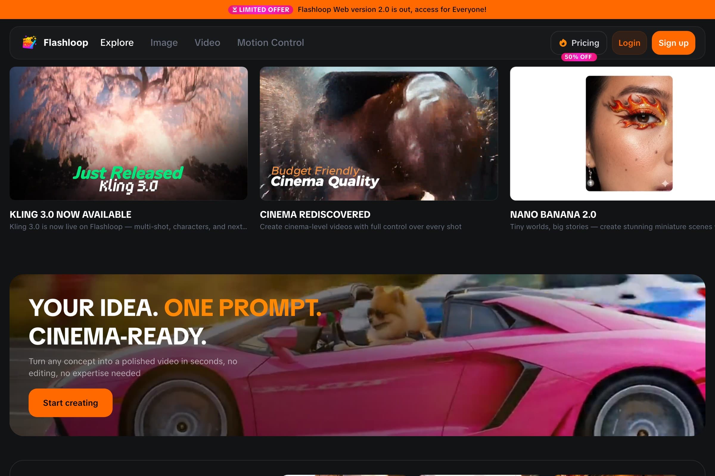 Flashloop homepage - AI creative platform