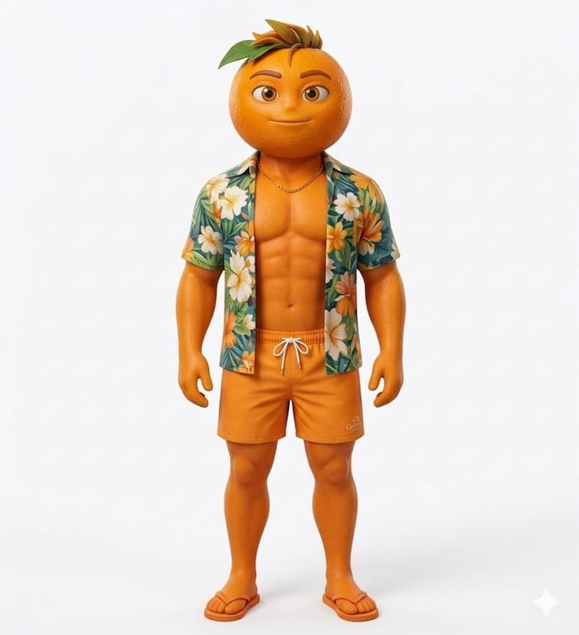 Orangelo - Orange character in Hawaiian shirt