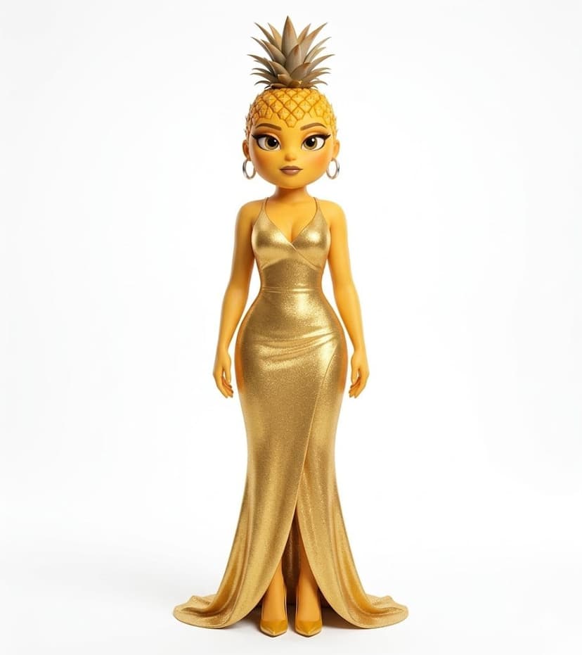 Pinapina - Pineapple character in a gold dress
