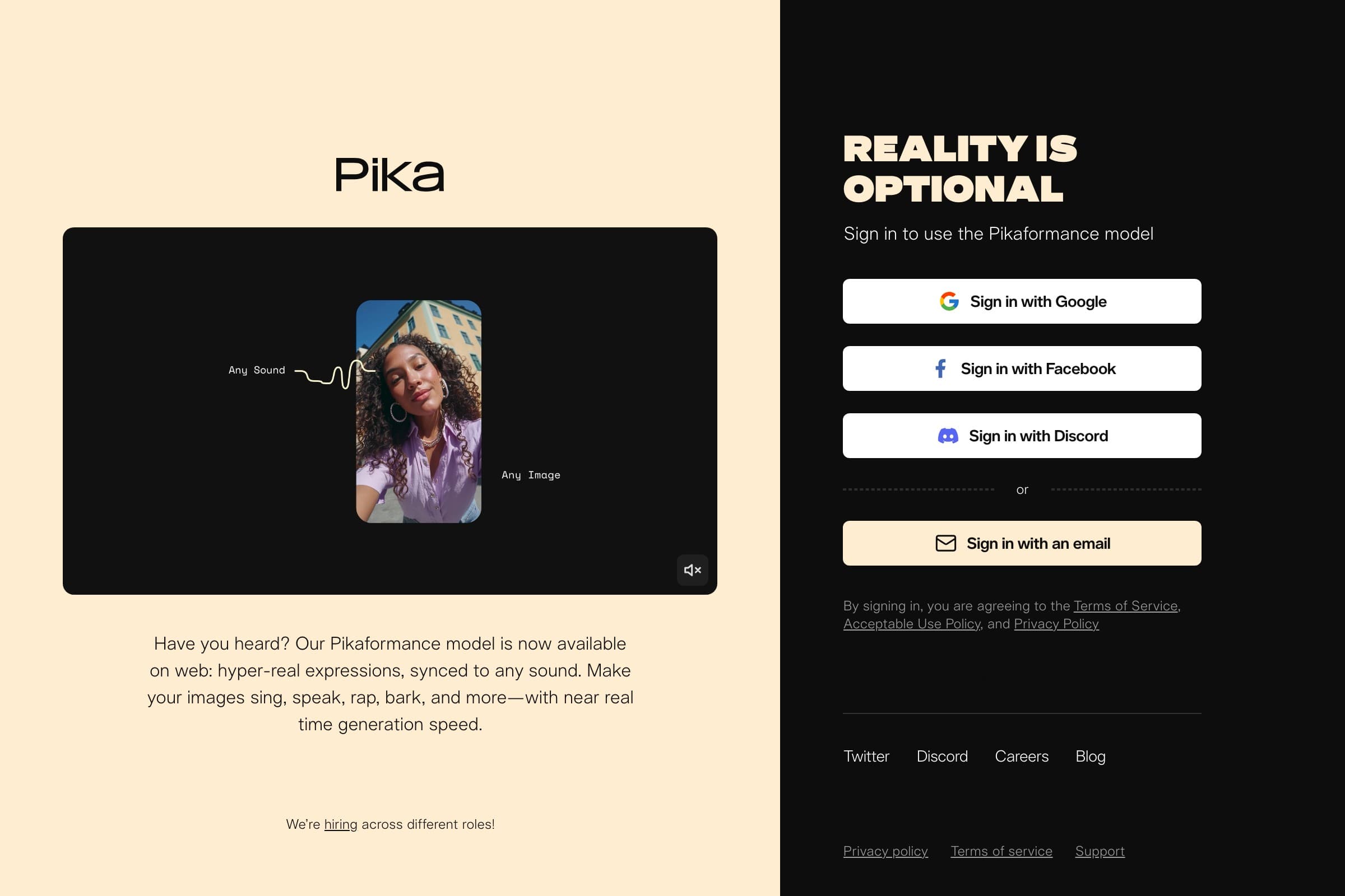 Pika AI video generator homepage
