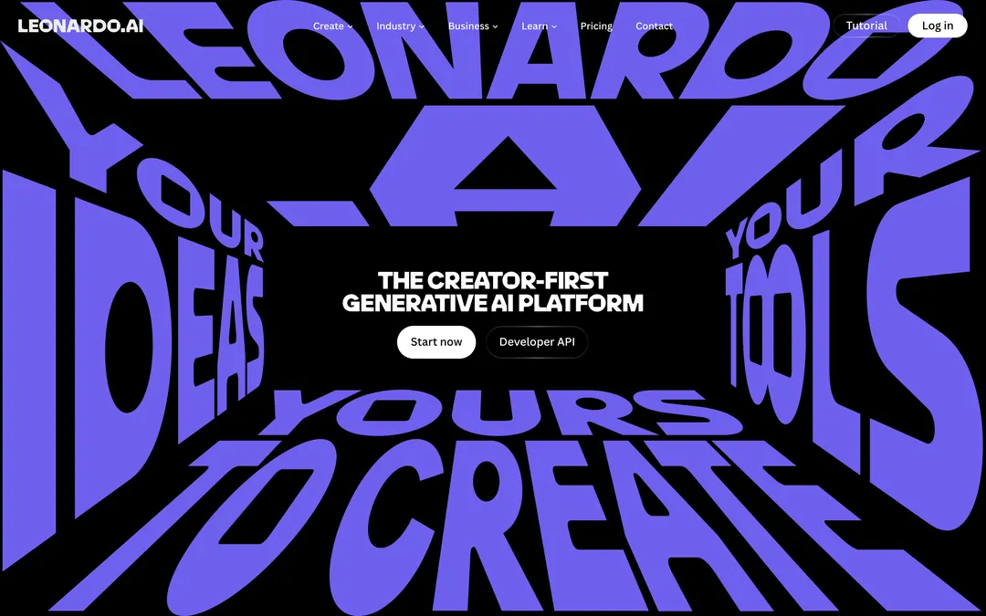 Leonardo.Ai homepage with the headline The Creator-First Generative AI Platform